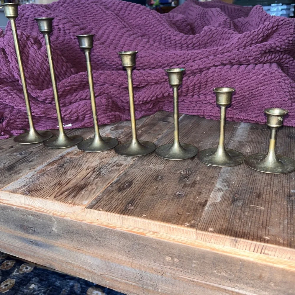 Vintage Graduated Brass Candlesticks Set of 7 Ascending Height Taper Holders
